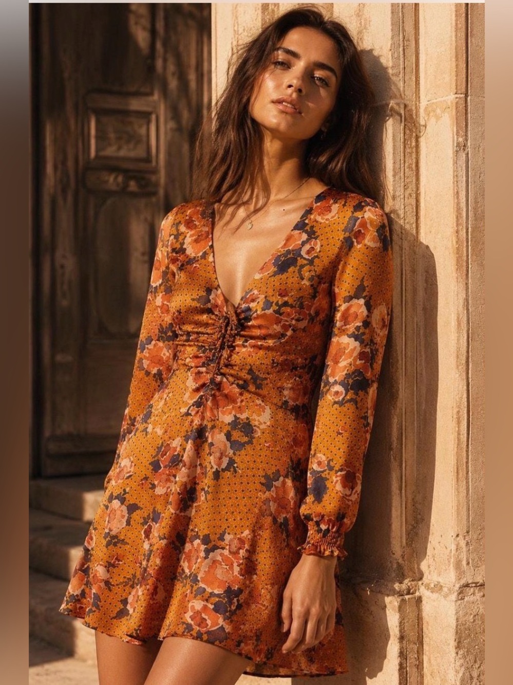 Free People Morning Light Ruched Floral Tie-Front Mini Dress 4